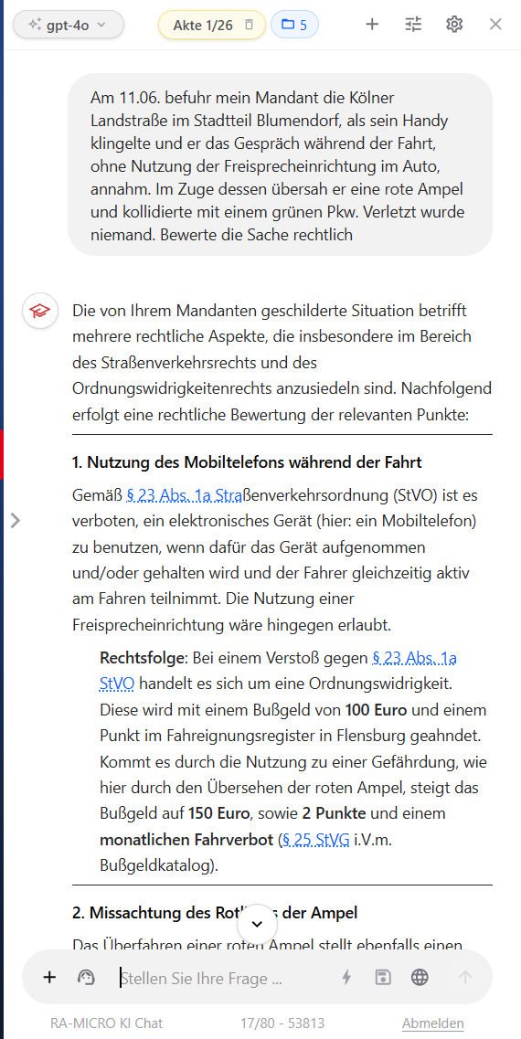 KI-Widget mit rechtlicher Recherche