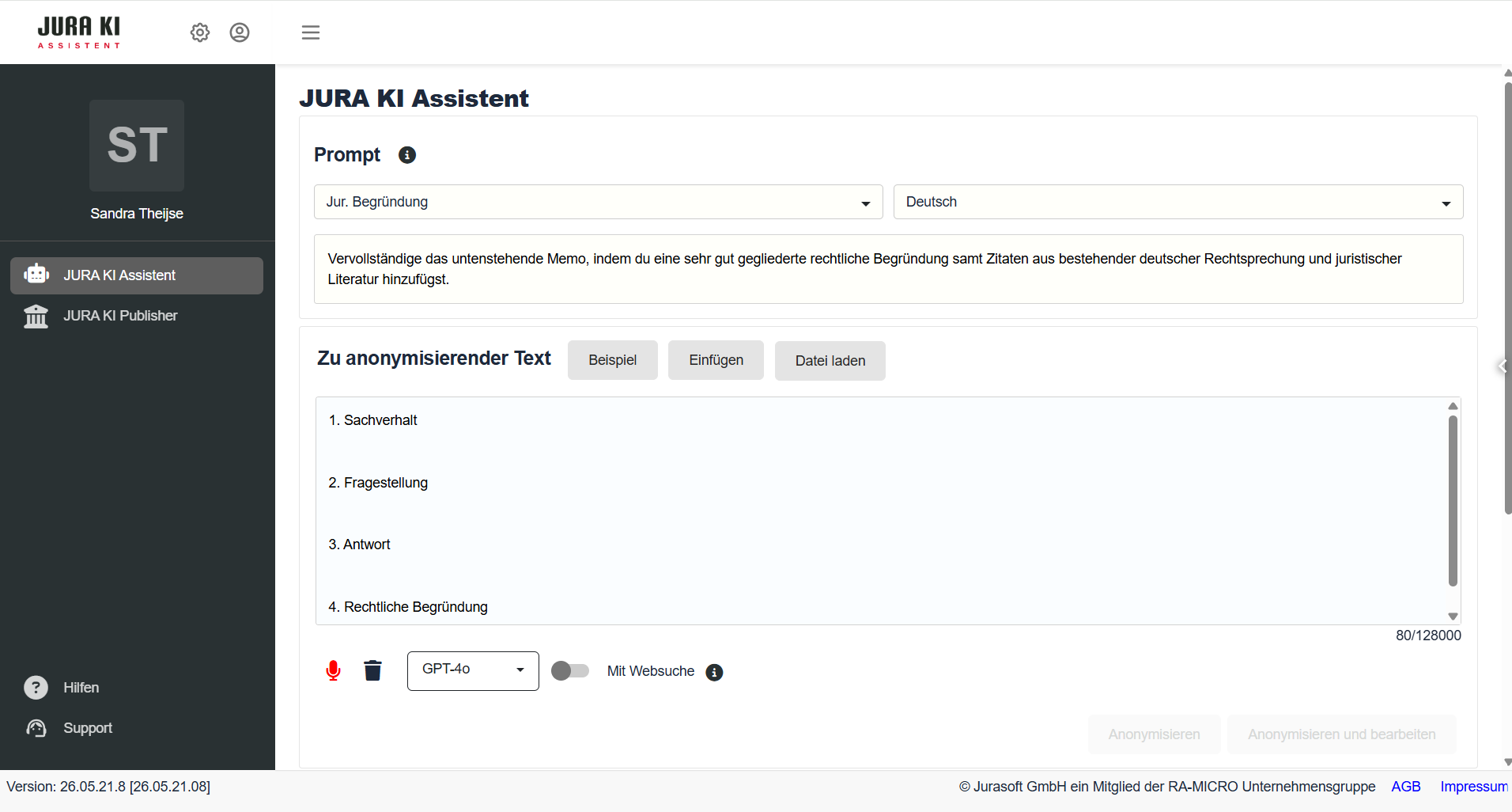 JURA KI Assistent Oberfläche