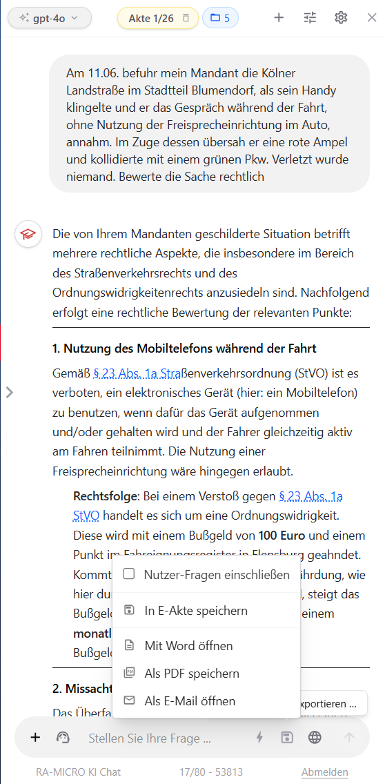 KI-Widget Ergebnisansicht